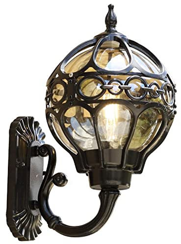 Außenwandleuchten Antike runde Außenwandleuchte aus Aluminiumguss und Glas IP23 wasserdichte Wandleuchte Retro E27 Wandleuchte for Gartenhaus Eingang Hof Wandleuchte ( Color : Zwart , Size : 18*34cm )