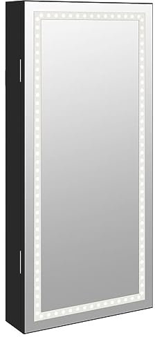 vidaXL Spiegel Schmuckschrank Wandmontage, Wandschrank mit LED Beleuchtung, Spiegelschrank mit Haken Bügeln Ablagen, Hängeschrank Kosmetikspiegel, Schwarz