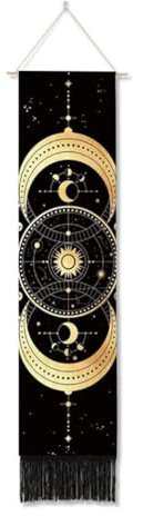 Ricemru Schmal Lang Wandteppich Sonne Mond Sterne Wandbehang Sonnensystem Meditation Yoga Indian Mandala Wandtuch Aesthetic Tapestry Wandkunst Wanddekoration