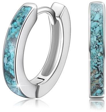 Damen Creolen 925 Sterling Silber Opal Ohrringe - Kleine Kreis Schmuck Geschenke für Mama Frauen Kinder (D-Silver7)