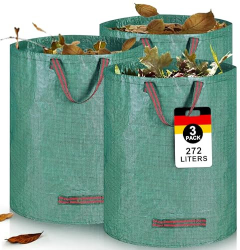 Sac Jardinage Déchets Verts 3 x 272L - Big Bag Autoportant Avec Poignées, Étanche, Pliable et Réutilisable - Pour Végétaux et Déchets de Jardin