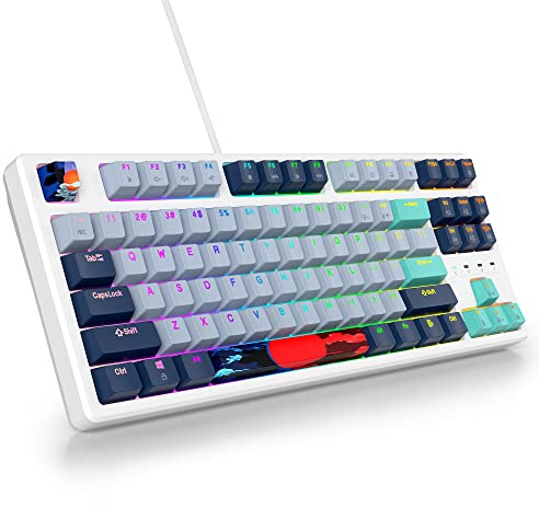 iTastatur 75 Percent Mechanical Gaming Keyboard, 87 Keys RGB Backlit Wired Keyboard TKL Compact Keyboard with Linear Red Switches for Laptop PC PS4 PS5 Xbox Gamer(87 Hammerhead Shark)
