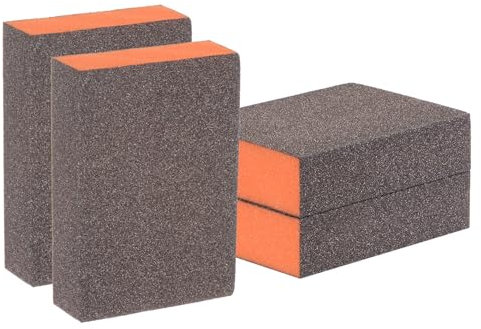 sourcing map 4pcs Sanding Sponge Blocks #100 (240-320 Grits) Wet/Dry Hand Sanding Sponges, 100x70x25mm Foam Sanding Block Pad for Polishing Kitchen Metal Wood Drywall Furniture, Brown&Orange