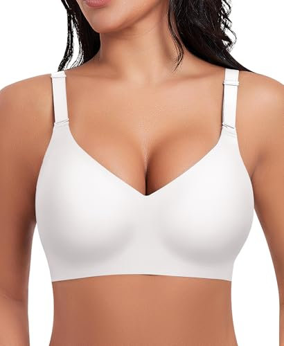 Damen BH Ohne Bügel Nahtloser BH Bequeme Weiche Glatte BHS Bügellose BHS Tiefem V-Ausschnitt Bralette Soft Bra Bustier (Weiß, 2XL)