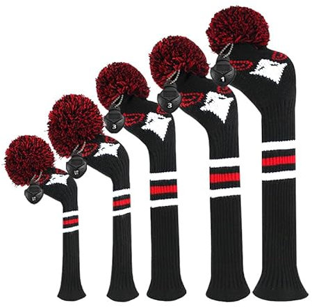 Scott Edward Knit Golfschlägerabdeckung für Holz und Fahrer, Set mit 5 Kopfbedeckungen, schützt Fahrerholz (460 cc), 1 Fairway-Holz 2 und Hybrid/UT2 mit drehbaren Schlägernummernschildern