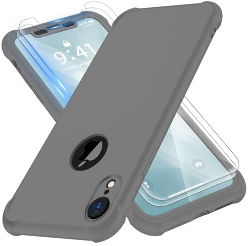 ORETECH for iPhone XR Case, with [2 Pack 9H Screen Protectors] [10 Ft Military Grade Drop Test] [Camera Protection] 360 Shockproof Ultra Thin Anti Scratch Hard PC Silicone Bumper Cover - Space Grey
