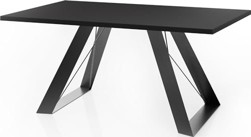 WFL GROUP Esstisch Colter Schwarz im Modern Still, Rechteckig Tisch - Ausziehbar von 140 cm bis 240 cm, Pulverbeschichtete Weiße Metallbeine - 140 x 80 cm - Schwarz