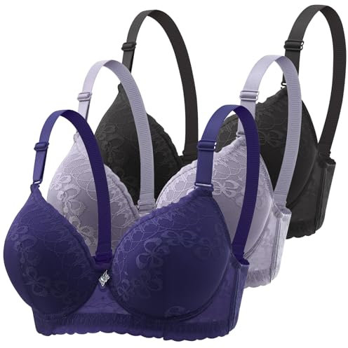CSKJ Damen Sport BH Spitzen BH Frauen Bustier Lace Bra Dünn Front Closure Push Up mit Bügel Top für Yoga Fitness Training Stretch Wohlfühl BH