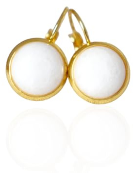 Ohrringe Jade Weiß, 10mm runde Edelstein, Weiß Gold Farbe, vergoldete Edelstahl Lever-back Hängeohrringe, minimalistischer Schmuck