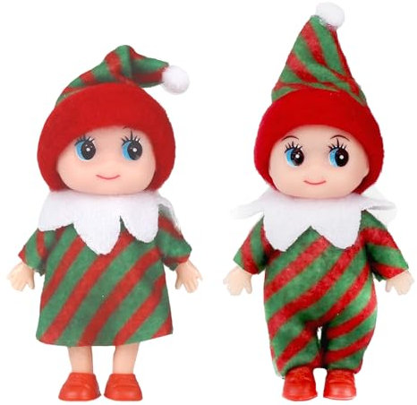 2er Set Weihnachtself Weihnachtselfen Wichtelpuppe, Grün Rot Elfie (Junge) Elvie (Mädchen) Lustige und Verspielte Elfen Verhalten Sich Schlecht Mini Figuren mit Weichem Körper für Weihnachtsspielzeug