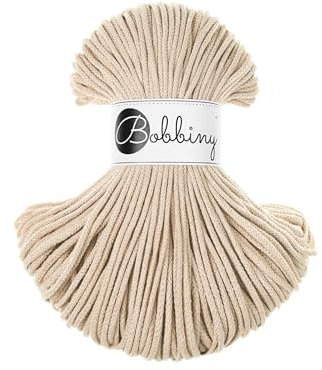 Bobbiny Cordon en coton tressé Junior - 3 mm x 100 m - Cordon macramé polyvalent pour tricot, tissage, bricolage et décoration d'intérieur - Cordon de bricolage coloré de qualité supérieure - Beige
