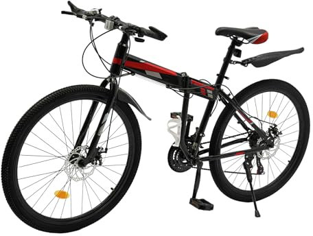 awolsrgiop 26 Zoll Mountainbike Fahrrad, 21 Gang Klappfahrrad Erwachsene, Scheibenbremse Mountainbikes für Jugendliche Fahrrad Herren Damen Jungen Mädchen -Schwarz + Rot
