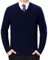 FULIER Men's V-Neck Jumper Cashmere Knitted Pullover Casual Long Sleeve Sweater Basic Sweatshirt Winter Jumper (Navy, M)
