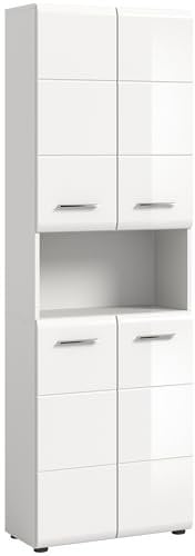 Newroom Hochschrank Weiß Hochglanz Schrank Modern Zeitlos - 60x185x30 cm (BxHxT) - Mehrzweckschrank Aktenschrank - [Gudina.Four] Bad Badezimmer WC