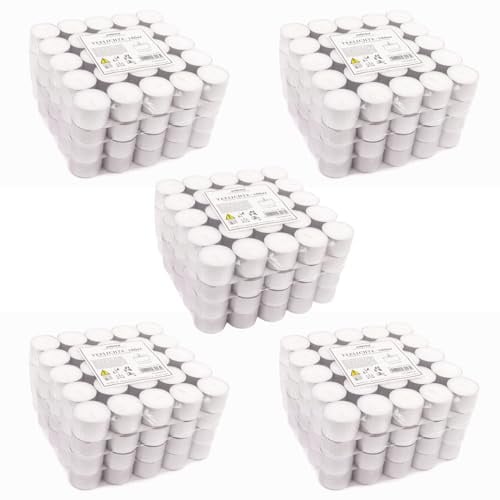 pajoma® Teelichter 500 Stück, Weiß | unbeduftete Teelichter | Brenndauer: 8 Std. - 20 g Wachsgewicht, 25 x 38 mm | Gastro, Hochzeit, Dekorieren, Feiern, Entspannen, Outdoor, Party