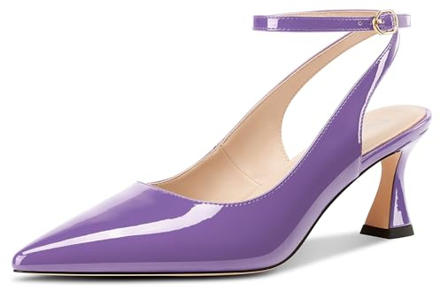 NobleOnly Donna Chiusa a Punta Cinturino alla Caviglia Gattini Tacco Heel Slingback Dress da Matrimonio Casual Pumps 6 CM Heels
