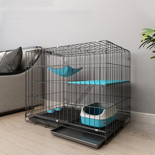 Jaula para Gatos Interior con Hamaca, Casa de Alambre Metálico para Gatos, Ideal para Perros, Cobayas, Conejos, Animales Pequeños(Black,60 * 40 * 50cm)