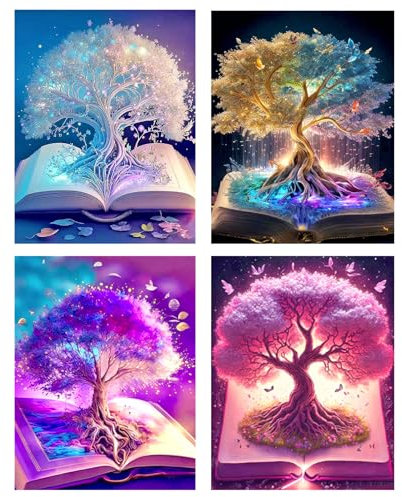 KiKiHong 4 Pièces Peinture Diamant Adulte,Diamond Painting Arbre de Vie,5D Diamond Painting Complet,Diamond Art Kits Murale Décoration,30x40 cm