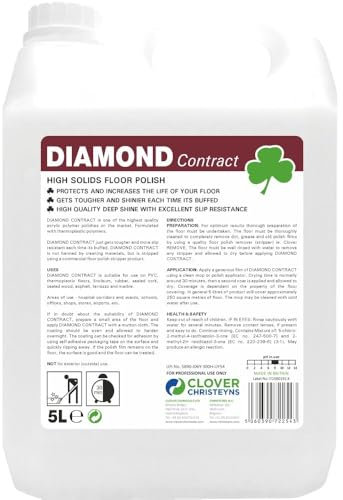 Diamond Contract High Solids Floor Polish, 5L, Professional Grade, Non-Slip Surface Protection for Commercial Floors Christeyns Clover