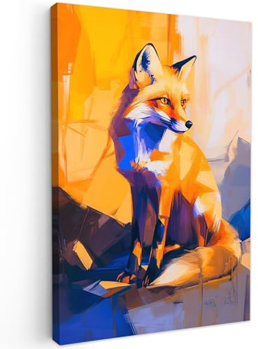 MuchoWow© Wandbilder Wohnzimmer Wanddeko Schlafzimmer Zimmerdeko - Abstrakt | 60x90 cm - Wandgemälde Zimmer Deko auf Wand Dekoration Wall Art Fuchs - Orange - Formen