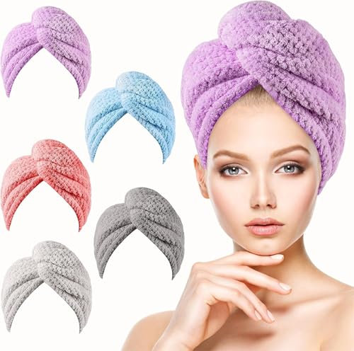 Xushengsheng 5 pezzi in microfibra, per donne, testa a 5 colori, secca, riccioli, capelli bagnati, anti-crespo, per le donne