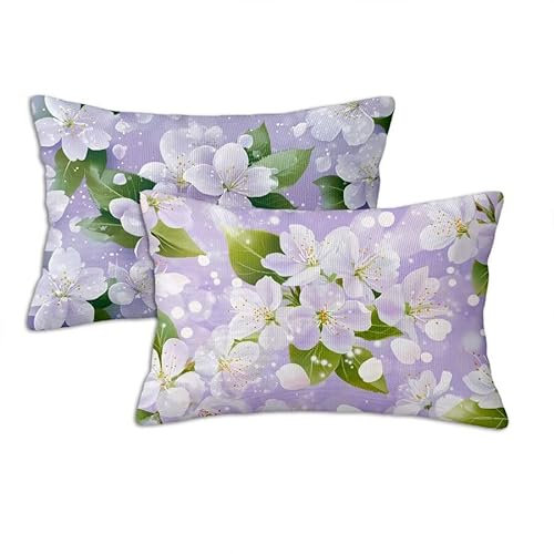 Outdoor Kissen Flieder Kissenbezug 30 x 60 cm, Outdoor Kissen Wetterfest Zierkissenbezüge Blume 2er Set Rechteck Leinen Gartenkissen mit Verstecktem ReißVerschluss, Schlafzimmer Terrasse Dekor S441