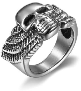 fycouyee Ringe für Männer und Frauen Edelstahl Totenköpfe Flügel Ornamente