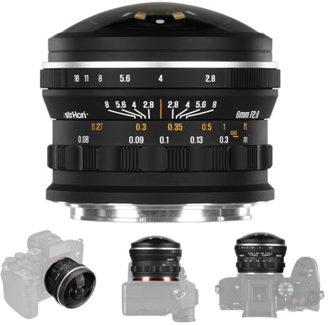 AstrHori 6 mm F2.8 Obiettivo fish-eye circolare ultra-grandangolare 220°, obiettivo creativo con messa a fuoco manuale per fotografia e video per montaggio E