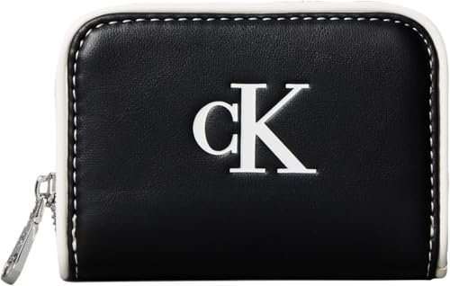 Calvin Klein Damen Geldbörse Contrast Ck Medium Zip Around mit Logo, Schwarz (Black), Einheitsgröße