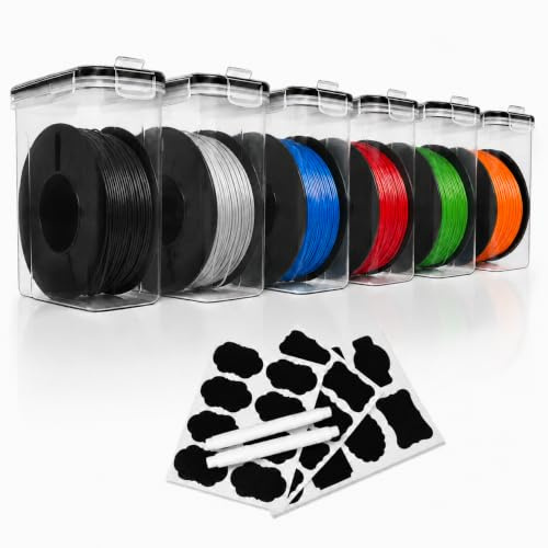 6 Pack Filament Aufbewahrungsbox für 3D Druck Filament Versiegelung&Schutz | 4,0L Tragbare Luftdicht Filament Box mit Etiketten & Markierungsstift,Wasser- und Staubdichte Kompatibel mit PLA/ABS/PETG/TPU