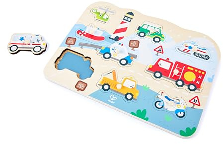 Hape Notfall-Steckpuzzle - Holzpuzzle mit Griffknöpfen für Kinder, Lernspielzeug, Montessori Puzzle zur Förderung von Feinmotorik, Farben & Formen, Motorikspielzeug für Kinder ab 24 Monaten