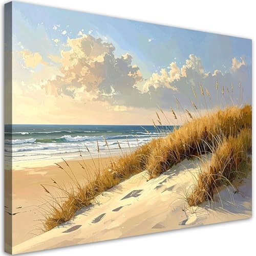Feeby Bilder - Foto Geschenk - Strand mit Dünen am Meer - 45x30 1tlg - Leinwandbilder Wohnzimmer - Wandbild über dem Bett - Bild Schlafzimmer - Aesthetic Zimmer Deko - Modern Pictures