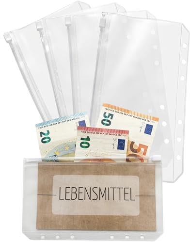 BeginnerBudget® Klarsichthüllen A6 mit Reißverschluss – Transparente PVC-Hüllen für A6 Ringordner & Budgetplaner – Bargeldorganizer für Umschlagmethode – Budgetplaner Zubehör (4er, 8er, 12er Pack)