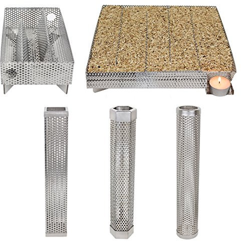 Beeketal 'Smoke XL' Sparbrand Kaltraucherzeuger aus V4A Edelstahl mit 3 Kammern (L/B/H) ca. 125x200x45 mm, Raucherzeuger Generator zum kalträuchern und smoken im Räucherofen, Räucherschrank, Smoker
