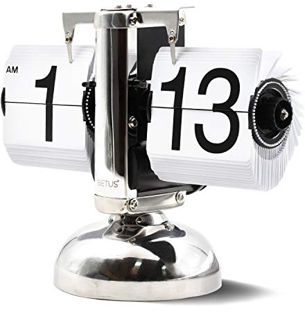 Betus [Retro Stil Flip Desk Shelf Clock - Classic Mechanical-Digital Display Battery Powered - Home & Office Décor 8 x 6.5 x 3 Inches (White)