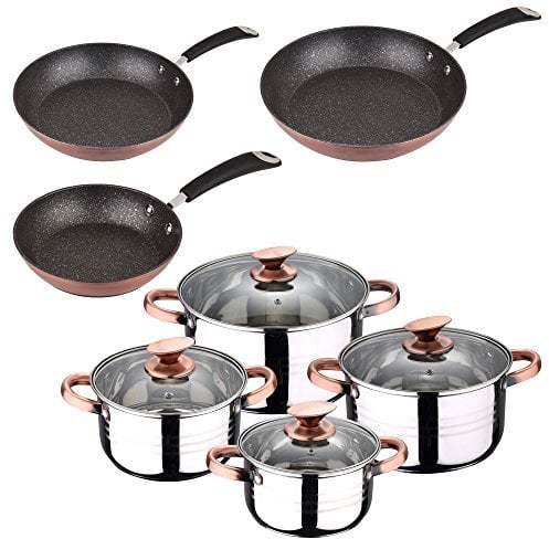San Ignacio MOMA BATERIA 8 Piezas Set 3 SARTENES SIP Cocina, Cromado