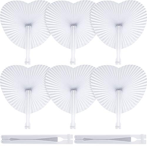 Blulu 60 Packung Weiß Papier Fans Herzförmige Faltfächer Sortiment für Hochzeit Geburtstag Party Favor Wohnkultur Kalt Werkzeug