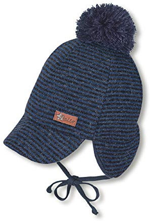 Sterntaler Bonnet pour Garçons avec Pompon et Rayures, Âge : 6-9 m, Taille : 45 cm, Bleu
