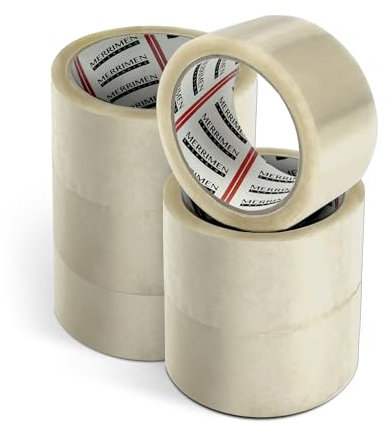 MERRIMEN Strong Heavy Duty Roll Pack Clear Packaging Tape | Secure Sticky Sealing Tape for Parcel Boxes, Moving Boxes, Large Postal Bags for long term storage | (48MM x 66M) (6 rolls, Clear)