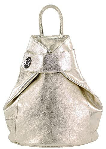 modamoda de - T179 - ital: Damen Rucksack Tasche aus Leder, Farbe:Lightgold Metallic