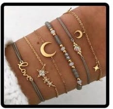 Prosy Bracelets réglables en forme de lune avec strass et perles dorées - Pour femmes et filles