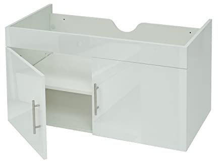 Meuble sous-lavabo HWC-D16, Meuble sous-lavabo Meuble de Salle de Bain, Brillant 90cm - Blanc