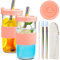 iYInJuan Juego de 2 Vasos con Tapa a Prueba de Salpicaduras y Pajita, Reutilizables, Vasos de té de Burbujas, Vasos para Bebidas, Batidos, Vasos de cóctel, 730 ml