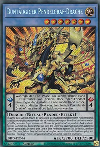 DIFO-DE034 - Buntäugiger Pendelgraf-Drache - Secret Rare - Deutsch - 1. Auflage - im Set mit Ultrapro Toploader - Yugioh