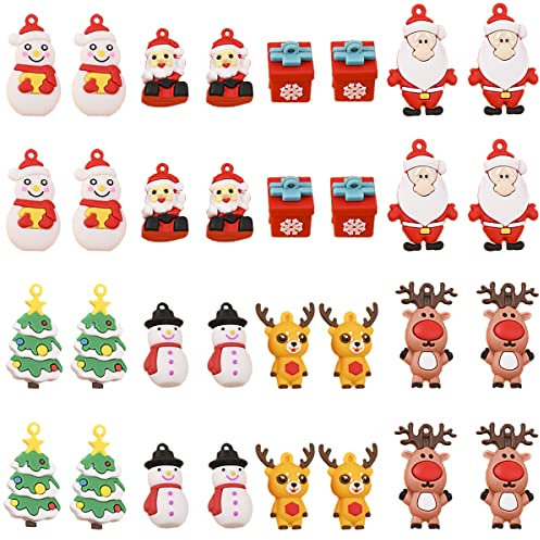 32 Stück Mini Anhänger, Christbaumschmuck, Weihnachtsbaum Anhänger, Weihnachtsmann, Schneemann, Weihnachtsbaum, Weihnachtshirsch, Schneeflocken Weihnachtsbaum Mini Deko, für Weihnachtskunsthandwerk