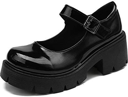 Scarpe Mary Jane Donna Plateau Vintage Uniforme Lolita Gothic Scarpe con Fibbia a Punta Tonda Ragazze retrò School Casual Antiscivolo Taglia 34-41 (34,Nero-1)