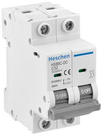 Heschen Interruttore in miniatura DC, HSB6C-DC, 2 poli, DC500V 32A, Interruttore fotovoltaico, per sistema solare fotovoltaico Sistema di griglia pannelli solari