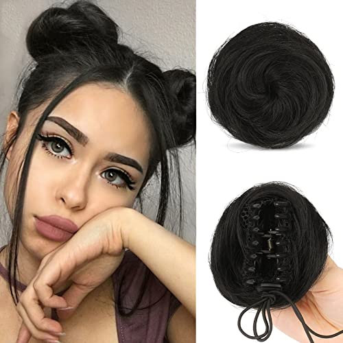 Sofeiyan 2PCS Krallen Clip in Haar Bun Mini Messy Bun Haarteile Dutt mit Klammer Synthetik Haar Scrunchies Haar Donut Chignon Pferdeschwanz Haarteil Dutt für Damen Natürlich Schwarz