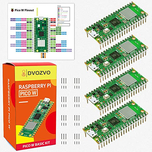 DVOZVO Paquete de 4 Raspberry Pi Pico W con cabezales presoldados, chip Raspberry Pi RP2040, conectividad inalámbrica WiFi