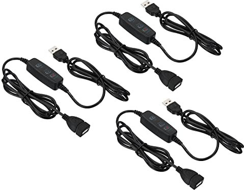 PATIKIL LED Strip Dimmer Switch, 3 Pack DC5V USB Female to Male Extension Cords 10-Speed Dimming Light Dimmer Controller with 3 Button for LED Strips Lights, Black